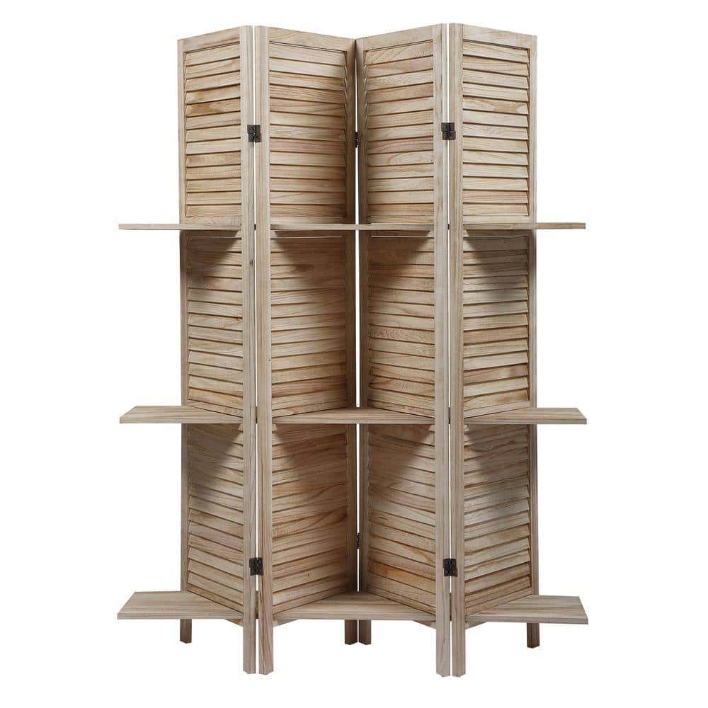 Tunearary Outdoor Sycamore Wood Foldable Screen with Shelves, 4 Panels Tunearary Outdoor Sycamore Wood Foldable Screen with Shelves, 4 Panels