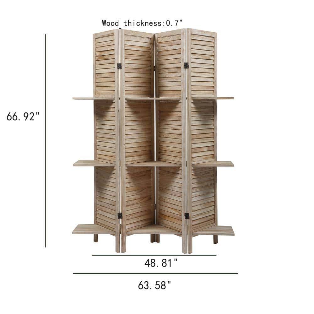 Tunearary Outdoor Sycamore Wood Foldable Screen with Shelves, 4 Panels Tunearary Outdoor Sycamore Wood Foldable Screen with Shelves, 4 Panels - Image 5