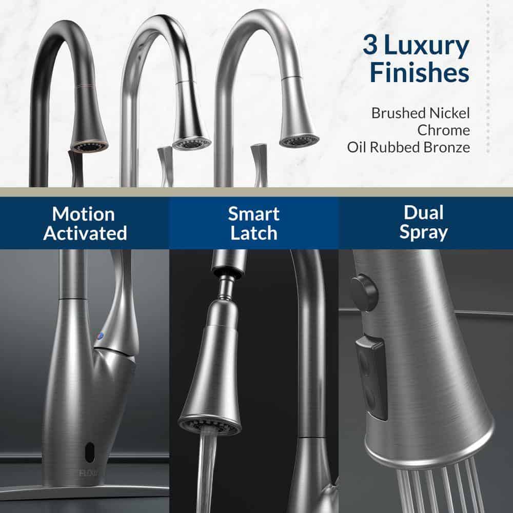FLOW X Series Single-Handle Pull-Down Sprayer Kitchen Faucet with Motion Sensor in Brushed Nickel FLOW X Series Single-Handle Pull-Down Sprayer Kitchen Faucet with Motion Sensor in Brushed Nickel - Image 4