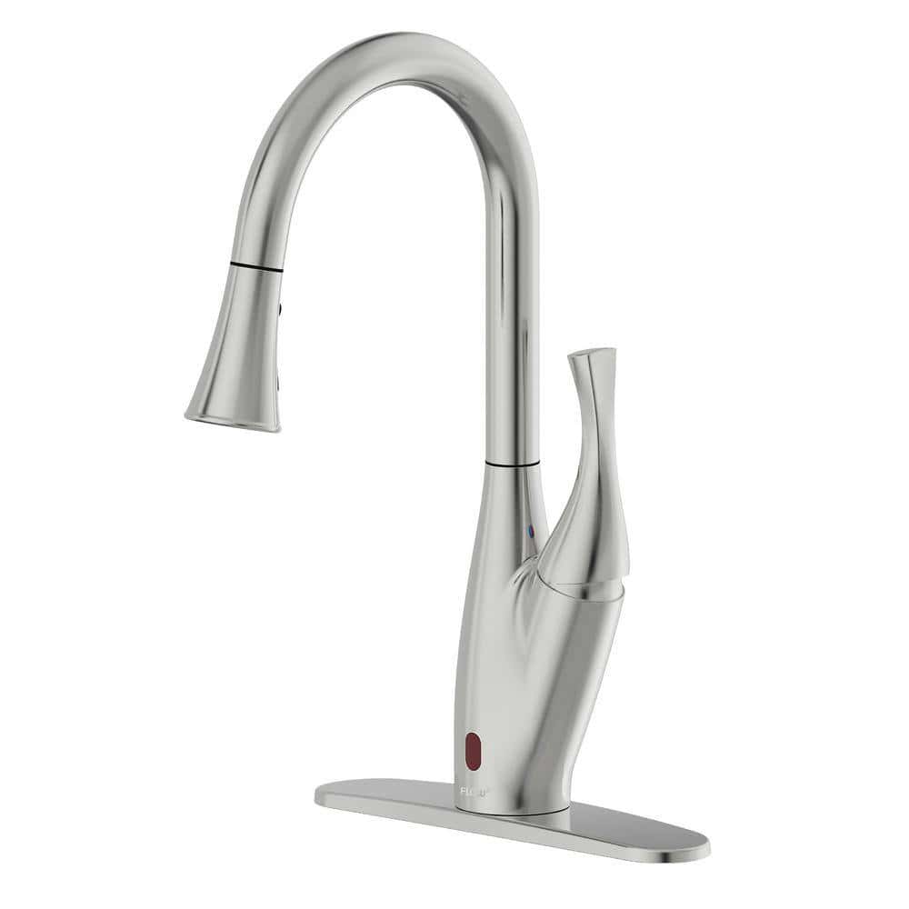 FLOW X Series Single-Handle Pull-Down Sprayer Kitchen Faucet with Motion Sensor in Brushed Nickel FLOW X Series Single-Handle Pull-Down Sprayer Kitchen Faucet with Motion Sensor in Brushed Nickel