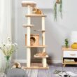 FORCLOVER CJ7431 69 in. H Wood Multi-Layer Platform Cat Tree with Condo with Wood Furniture Cover FORCLOVER CJ7431 69 in. H Wood Multi-Layer Platform Cat Tree with Condo with Wood Furniture Cover