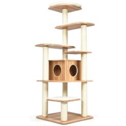 FORCLOVER CJ7431 69 in. H Wood Multi-Layer Platform Cat Tree with Condo with Wood Furniture Cover