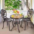Costway 3-Pieces Metal Round Table Chairs Outdoor Bistro Set All-Weather Cast Aluminum Yard