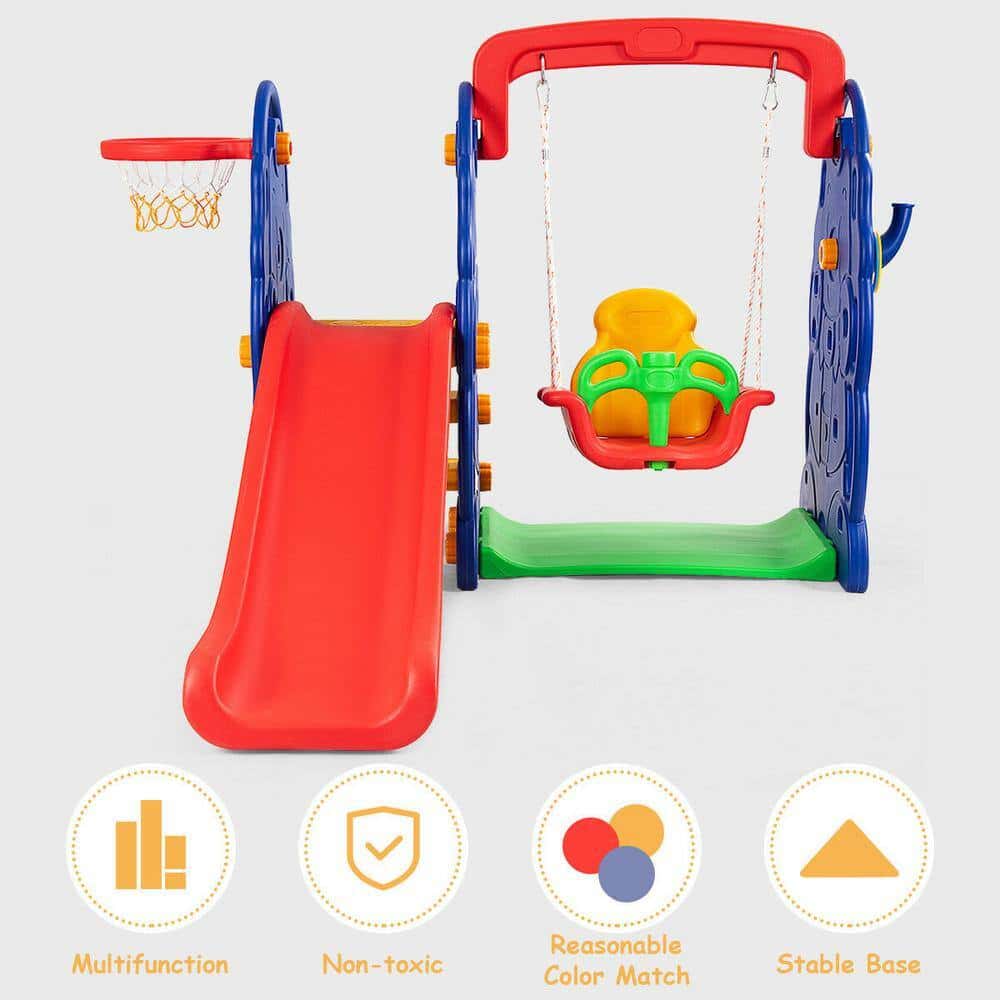 Costway TY325113+ 3 in 1 Junior Children Climber Slide Swing Seat Basketball Hoop Playset Backyard Costway TY325113+ 3 in 1 Junior Children Climber Slide Swing Seat Basketball Hoop Playset Backyard - Image 5
