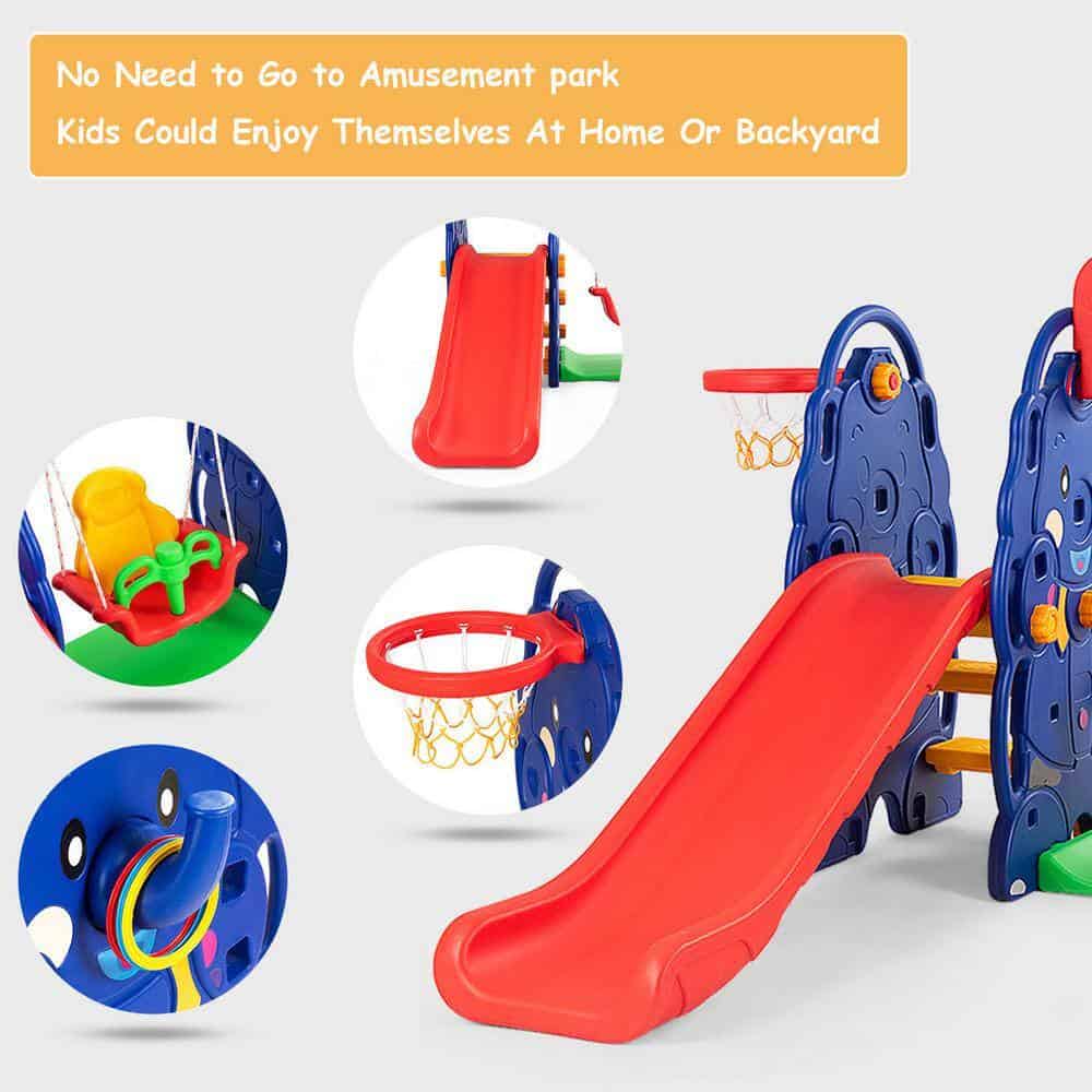 Costway TY325113+ 3 in 1 Junior Children Climber Slide Swing Seat Basketball Hoop Playset Backyard Costway TY325113+ 3 in 1 Junior Children Climber Slide Swing Seat Basketball Hoop Playset Backyard - Image 6
