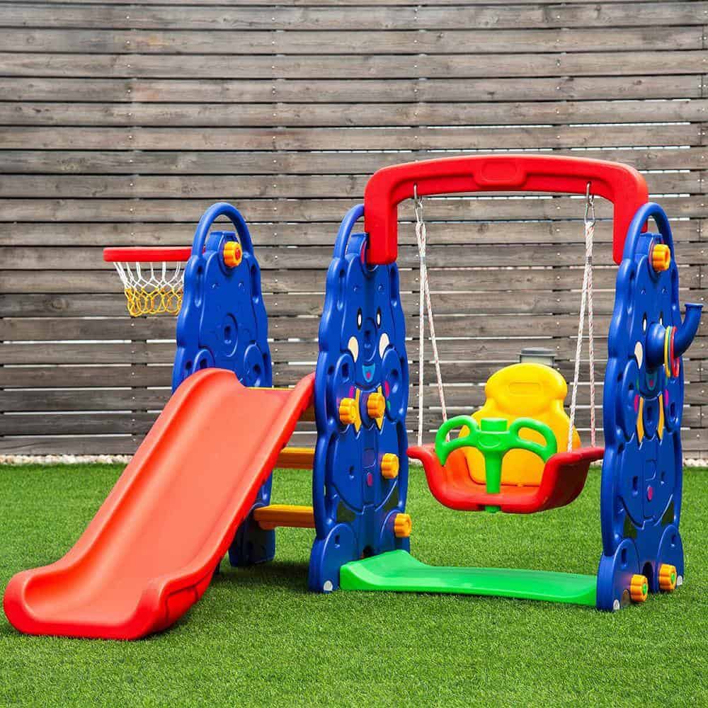 Costway TY325113+ 3 in 1 Junior Children Climber Slide Swing Seat Basketball Hoop Playset Backyard Costway TY325113+ 3 in 1 Junior Children Climber Slide Swing Seat Basketball Hoop Playset Backyard - Image 2