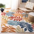 SAFAVIEH Cabana Cream/Red 9 ft. x 12 ft. Abstract Palm Leaf Indoor/Outdoor Patio Area Rug