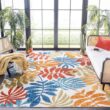 SAFAVIEH Cabana Cream/Red 9 ft. x 12 ft. Abstract Palm Leaf Indoor/Outdoor Patio Area Rug