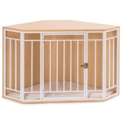Kahomvis AWS-LKW9-448 Corner Dog Crate with Cushion, Dog Kennel with Wood and Mesh