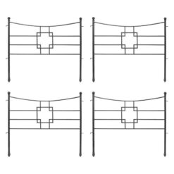 ACHLA DESIGNS DFS-25-4 31.5 in. Tall Graphite Powder Coat Iron Square-on-Squares Garden Fence Section (4-Pack)