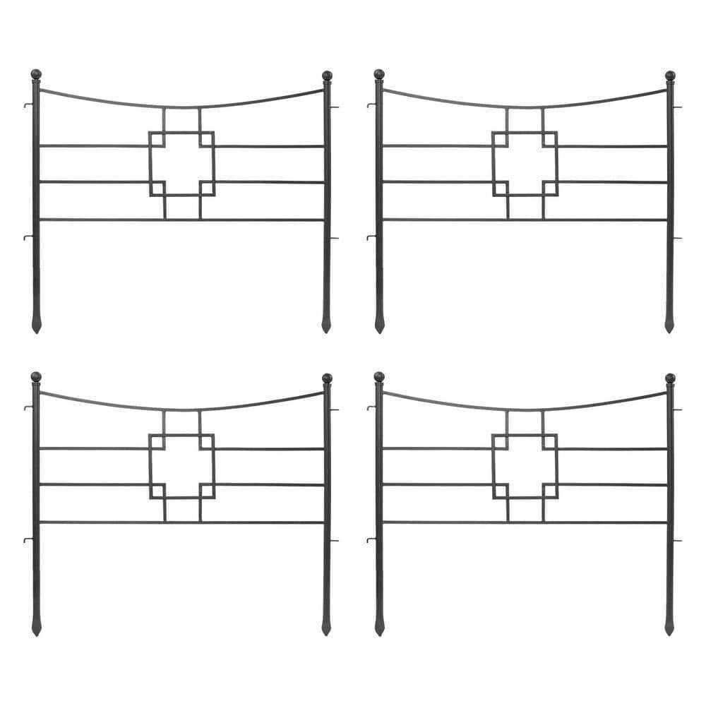 ACHLA DESIGNS DFS-25-4 31.5 in. Tall Graphite Powder Coat Iron Square-on-Squares Garden Fence Section (4-Pack) ACHLA DESIGNS DFS-25-4 31.5 in. Tall Graphite Powder Coat Iron Square-on-Squares Garden Fence Section (4-Pack)