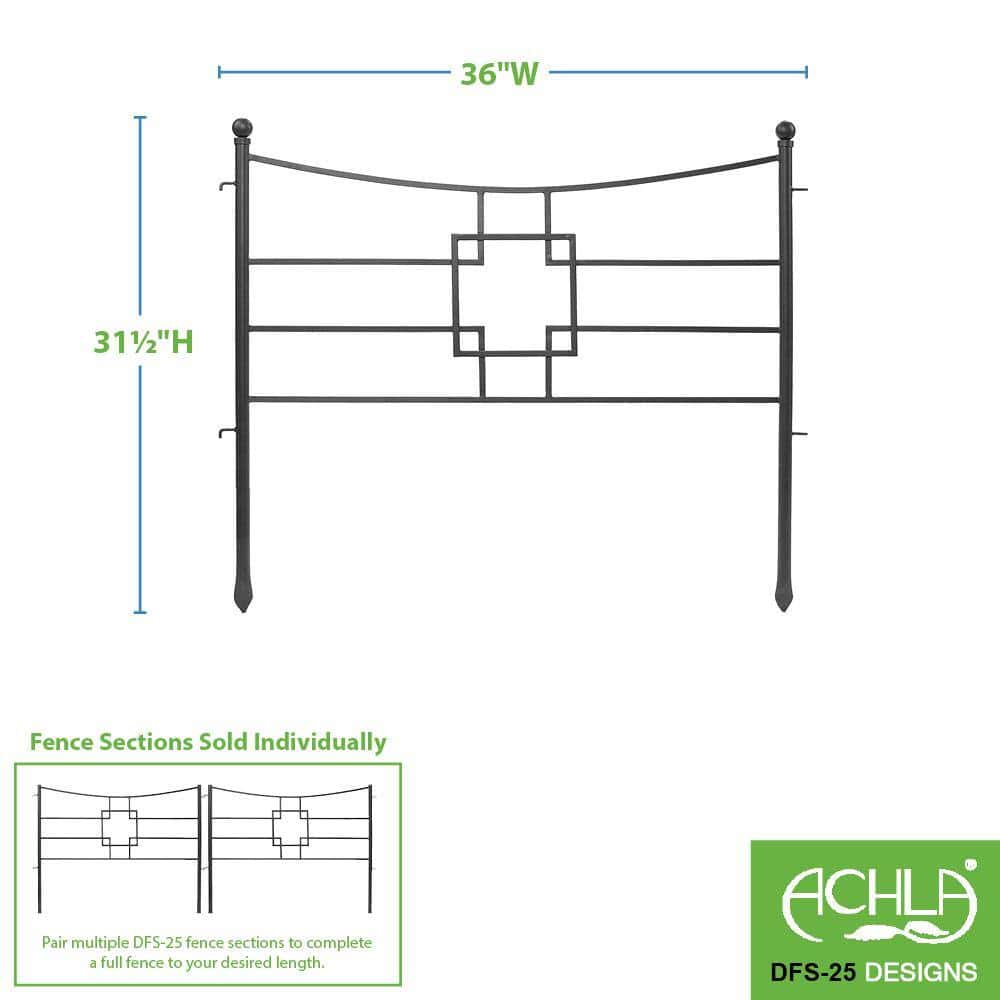 ACHLA DESIGNS DFS-25-4 31.5 in. Tall Graphite Powder Coat Iron Square-on-Squares Garden Fence Section (4-Pack) ACHLA DESIGNS DFS-25-4 31.5 in. Tall Graphite Powder Coat Iron Square-on-Squares Garden Fence Section (4-Pack) - Image 2