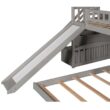 Harper&Bright Designs Gray Twin Over Twin Wood House Bunk Bed with 2-Drawers, Stairs and Slide
