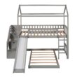 Harper&Bright Designs Gray Twin Over Twin Wood House Bunk Bed with 2-Drawers, Stairs and Slide