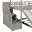 Harper&Bright Designs Gray Twin Over Twin Wood House Bunk Bed with 2-Drawers, Stairs and Slide