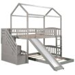 Harper&Bright Designs Gray Twin Over Twin Wood House Bunk Bed with 2-Drawers, Stairs and Slide