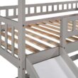 Harper&Bright Designs Gray Twin Over Twin Wood House Bunk Bed with 2-Drawers, Stairs and Slide