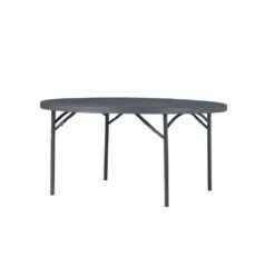 ZOWN 60537SGY1E Classic 71 in. Commercial Round Blow Mold Folding Table, Gray