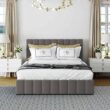 None Gray Queen Size Upholstered Platform Bed with a Hydraulic Storage System