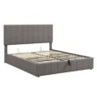 None Gray Queen Size Upholstered Platform Bed with a Hydraulic Storage System