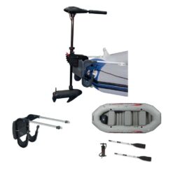 Intex 68631E + 68624EP + 68376EP 12 Volt 8 Speed Trolling Motor, Mount Kit and 4-Person Boat and Oars Set