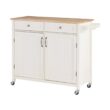 StyleWell Bainport Ivory with Butcher Block Top Wooden Rolling Kitchen Cart and Double-Drawer Storage (44" W)