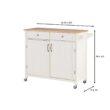 StyleWell Bainport Ivory with Butcher Block Top Wooden Rolling Kitchen Cart and Double-Drawer Storage (44" W)