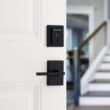 Kwikset 720HFLxHalo Halo Touch Matte Black Contemporary Fingerprint Wi-Fi Smart Lock Deadbolt Feat SmartKey and Halifax Rectangular Lever