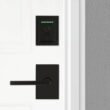 Kwikset 720HFLxHalo Halo Touch Matte Black Contemporary Fingerprint Wi-Fi Smart Lock Deadbolt Feat SmartKey and Halifax Rectangular Lever