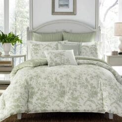 Laura Ashley  Natalie 7-Piece Green Floral Cotton King Comforter Set