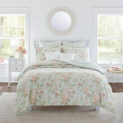 Laura Ashley  Madelynn 7-Piece Blue Floral Cotton King Comforter Set