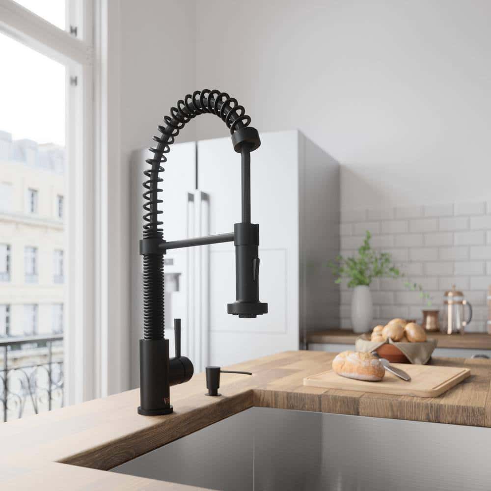 VIGO Edison Single Handle Pull-Down Sprayer Kitchen Faucet Set with Soap Dispenser in Matte Black VIGO Edison Single Handle Pull-Down Sprayer Kitchen Faucet Set with Soap Dispenser in Matte Black - Image 5