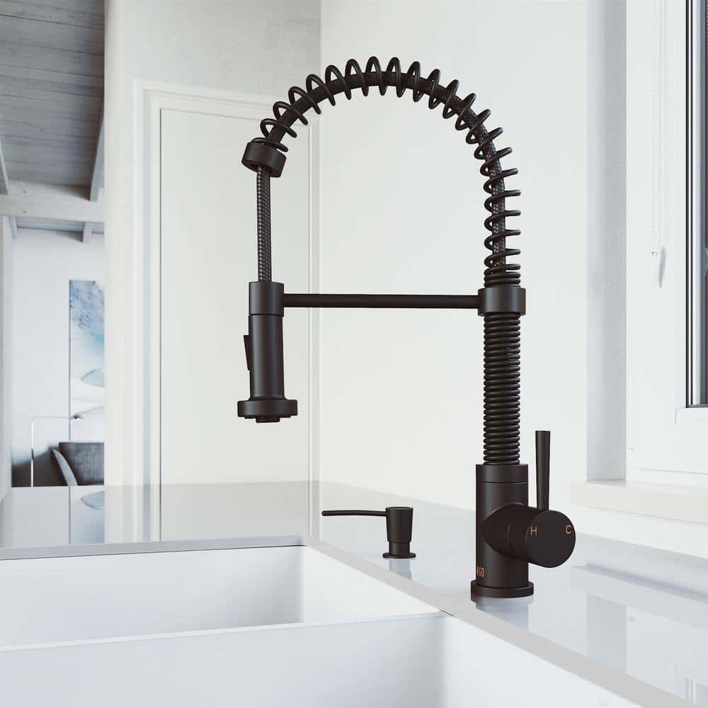 VIGO Edison Single Handle Pull-Down Sprayer Kitchen Faucet Set with Soap Dispenser in Matte Black VIGO Edison Single Handle Pull-Down Sprayer Kitchen Faucet Set with Soap Dispenser in Matte Black