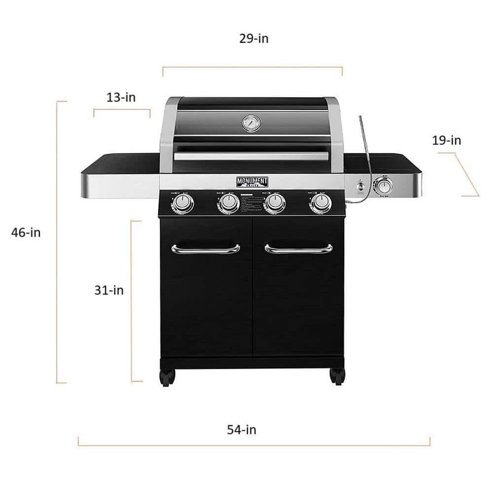 Monument Grills 42538B 4-Burner Propane Gas Grill in Black with ClearView Lid, LED Controls, Side Burner and USB Light Monument Grills 42538B 4-Burner Propane Gas Grill in Black with ClearView Lid, LED Controls, Side Burner and USB Light - Image 3