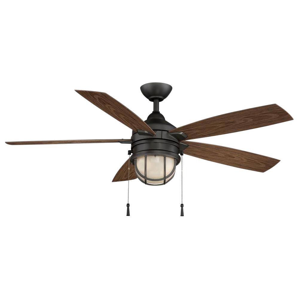 Hampton Bay 52 Inch Indoor Outdoor Natural Iron Ceiling Fan With Led Light Kit Bigeasymart Com