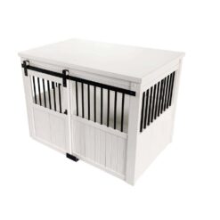 New Age Pet EHDBC15-04L Homestead ECOFLEX Antique White Sliding Barn Door Dog Crate Large