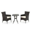Noble House Ava Brown 3-Piece Aluminum and Plastic Square Outdoor Bistro Set with Beige Cushions