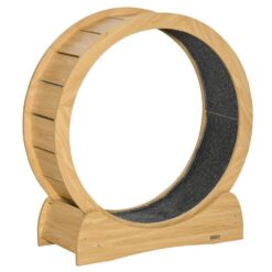 PawHut D30-517V01 Natural Wood Color Small/Medium Cat Wooden Cat Exercise Wheel Treadmill Cat Tree