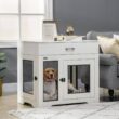 PawHut D02-133V00WT Dog Crate Furniture with Soft Water-Resistant Cushion, Dog Crate End Table with Drawer, White PawHut D02-133V00WT Dog Crate Furniture with Soft Water-Resistant Cushion, Dog Crate End Table with Drawer, White