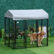 PawHut D02-011V02 Black Steel 6 ft. x 4 ft. x 6 ft. 0.0005 -Acre In-Ground Dog Fence Dog Kennel Outdoor Steel Fence with Canopy