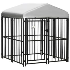 PawHut D02-153V00BK 4 ft. x 4 ft. Covered Dog Playpen for Small & Medium Size Breeds, Locking Exercise Kennel, Black