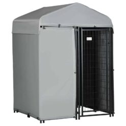 PawHut D02-155V00GY 4 ft. x 4 ft. Dog Kennel Outdoor with Outside Enclosure Cloth, Dog Run for Small & Medium Dogs, Chickens, Ducks