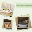 PawHut D31-058V80AK 39 in. x 21 in. x 27 in. Indoor Oak Wooden/Rattan Cat Litter Box Enclosure, Hidden Cat Washroom with Soft Cushion