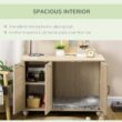 PawHut D31-058V80AK 39 in. x 21 in. x 27 in. Indoor Oak Wooden/Rattan Cat Litter Box Enclosure, Hidden Cat Washroom with Soft Cushion