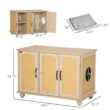 PawHut D31-058V80AK 39 in. x 21 in. x 27 in. Indoor Oak Wooden/Rattan Cat Litter Box Enclosure, Hidden Cat Washroom with Soft Cushion