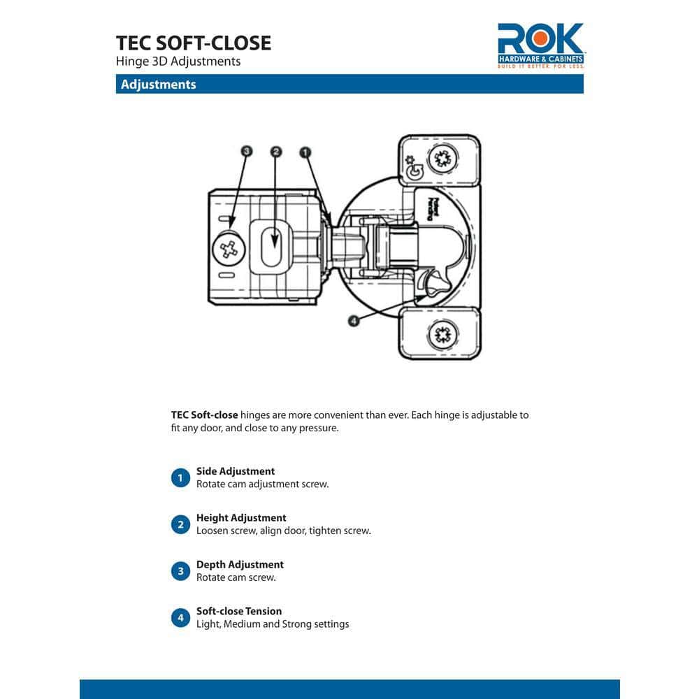Rok G04431A-15-50 1/2 in. (35 mm) Overlay 108-Degree Soft Close Face Frame Cabinet Hinge (50-Pack) Rok G04431A-15-50 1/2 in. (35 mm) Overlay 108-Degree Soft Close Face Frame Cabinet Hinge (50-Pack) - Image 6