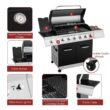 Royal Gourmet GA6402H 6-Burner BBQ Liquid Propane Gas Grill with Sear Burner and Side Burner, 74,000 BTU, Cabinet Style Grill in Black