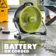 RYOBI PCL813B ONE+ 18V Cordless Hybrid WHISPER SERIES 14 in. Air Cannon Fan (Tool Only)