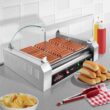 Olde Midway 269 sq. in. Stainless Steel Indoor Grill Hot Dog, Sausage Electric Countertop Cooker Machine with 11-Rollers and Cover