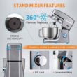 VIVOHOME 7.5 qt. 6-Speed Silver Tilt-Head Electric Stand Mixer with Accessories and ETL Listed